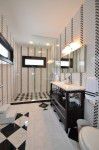 chicago-interior-decorators - Black and white bathroom can be fun and sophisticated for kids designed by Runa Novak of In Your Space Interior Design - InYourSpaceHome.com and RunaNovak.com